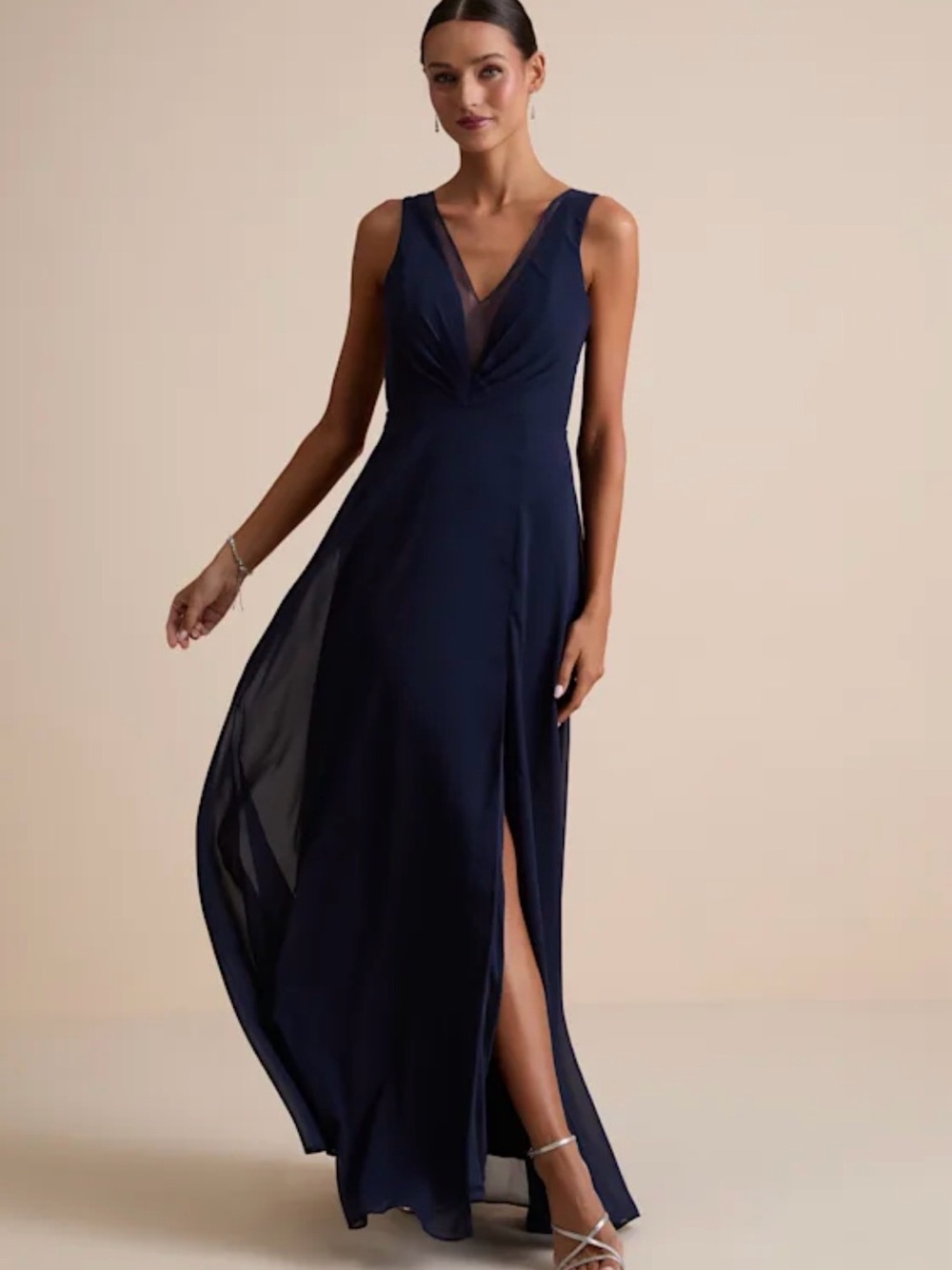 Lulus Simply Immaculate Navy Blue Backless Maxi Dress XS NWT
